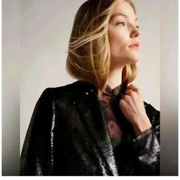 NWT Ted Baker Black Millei Matte Sequin Relaxed Fit Blazer Size 1/4 - Picture 4 of 13